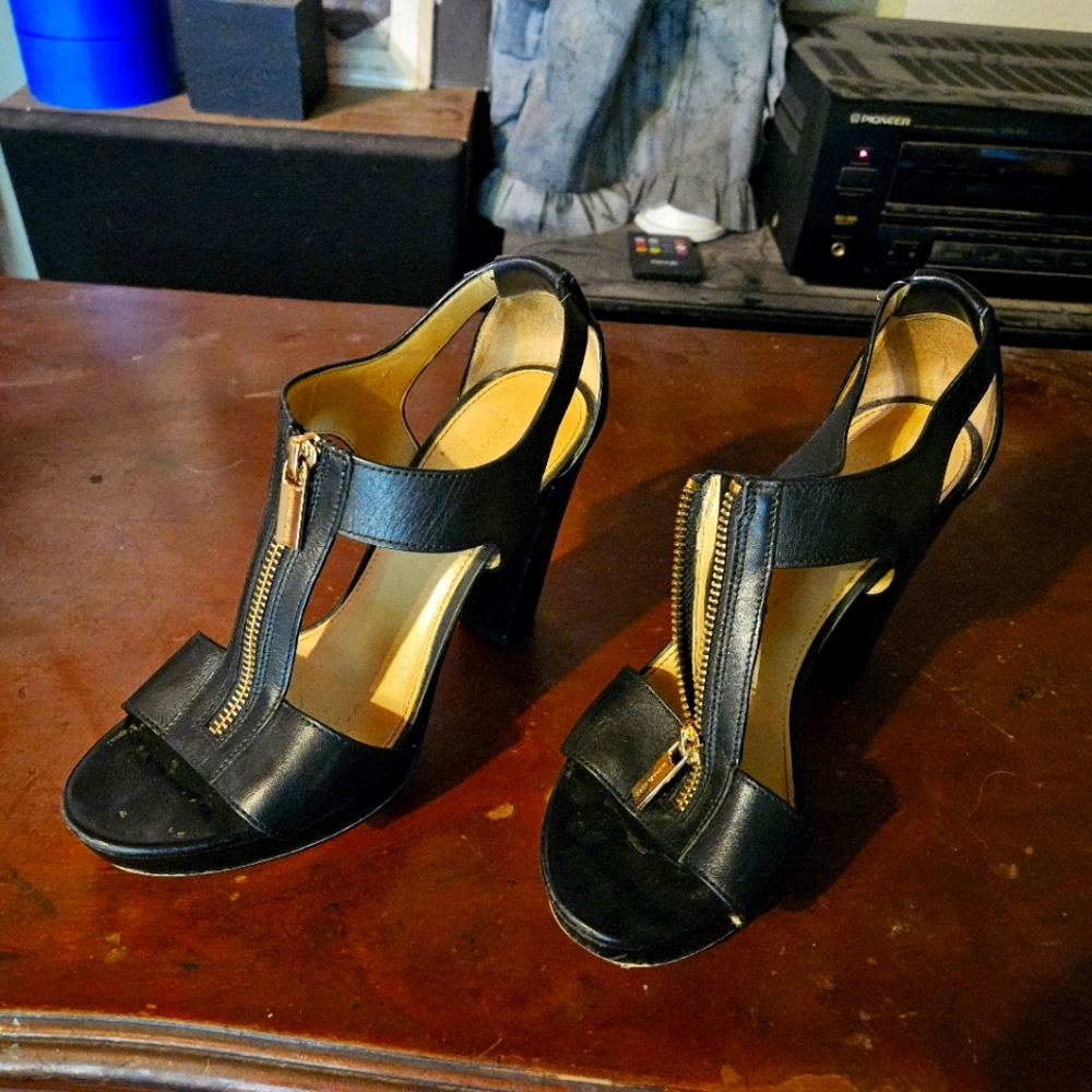 Michael Kors Black Leather Front Zip High Heels